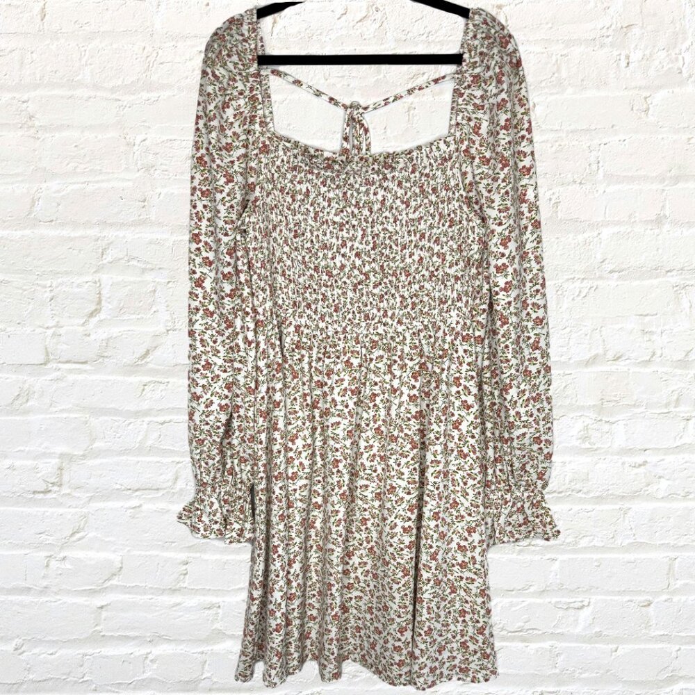 Bohme Floral Shirred Long-Sleeve Flowy Short Dress Size Medium